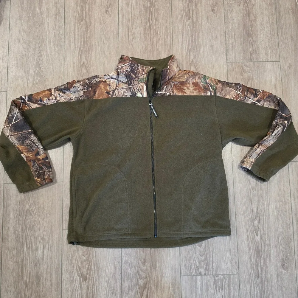 Realtree Mens Fleece Jacket XL Full Zip Camo Olive Green Mock Neck Hunting Coat